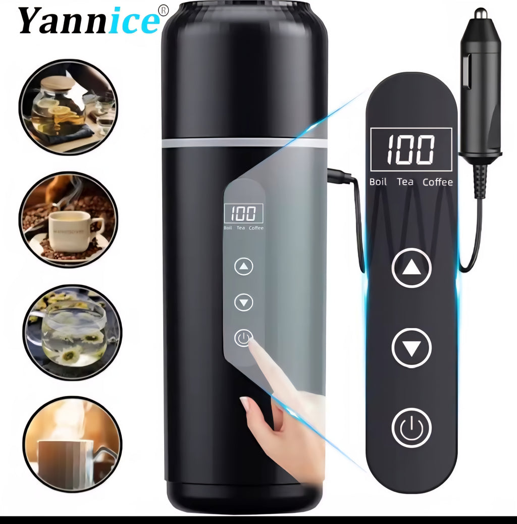 Electric Kettle 12V/24V Portable Car Heating Cup 500ml Travel Heating Touch Screen Intelligent Av