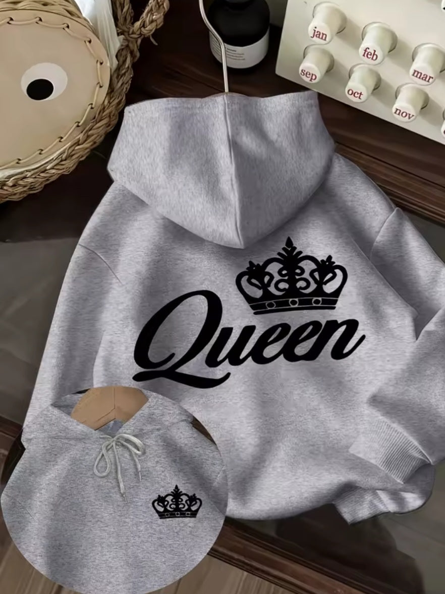 Basic Polyester Hoodie Alphabet Print 100% Polyester Women's Autumn and Winter Comfortable Pullover Crewneck Loose Female Clothes
