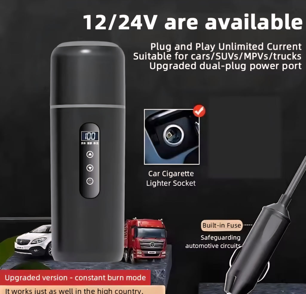 Electric Kettle 12V/24V Portable Car Heating Cup 500ml Travel Heating Touch Screen Intelligent Av
