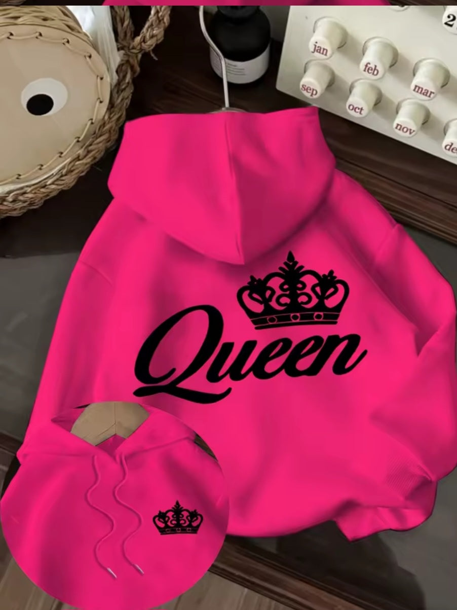 Basic Polyester Hoodie Alphabet Print 100% Polyester Women's Autumn and Winter Comfortable Pullover Crewneck Loose Female Clothes