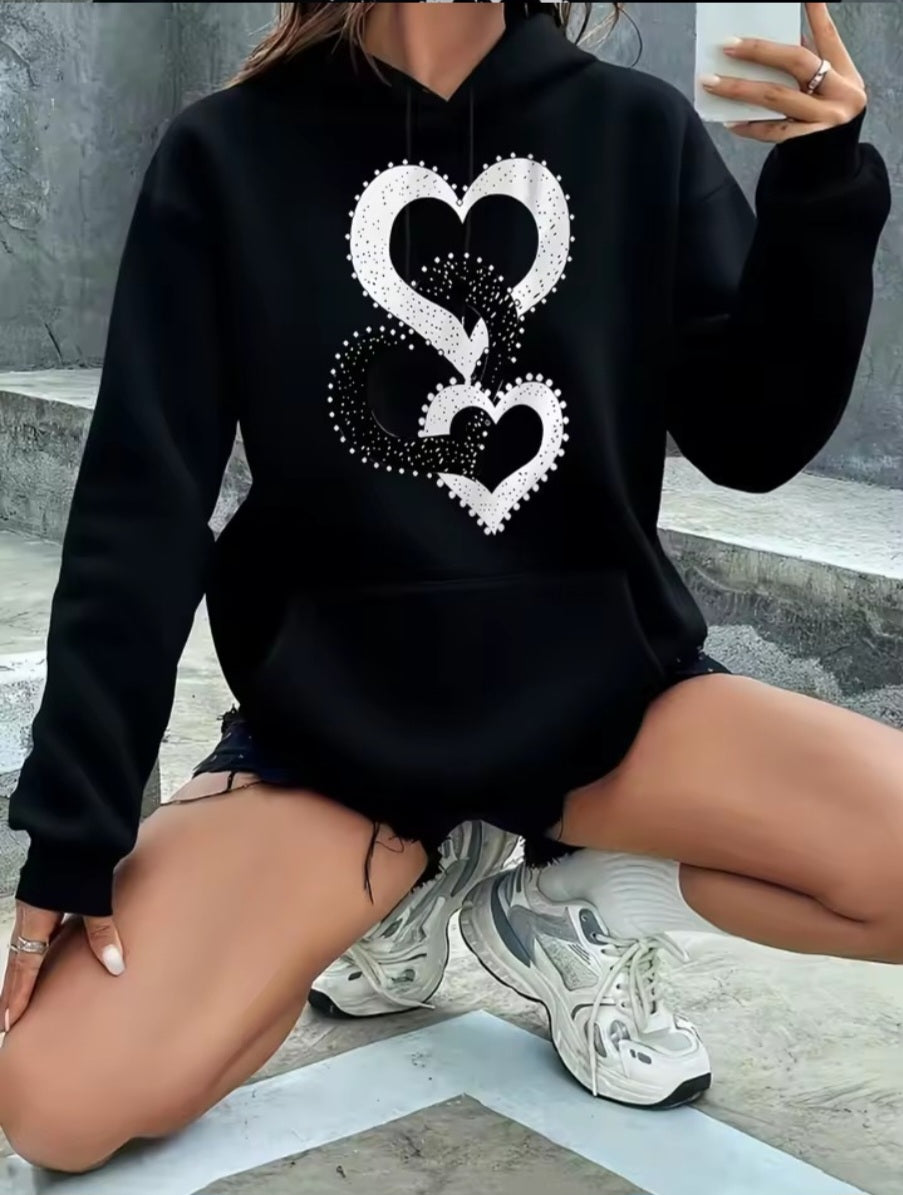 Basic Polyester Hoodie Alphabet Print 100% Polyester Women's Autumn and Winter Comfortable Pullover Crewneck Loose Female Clothes