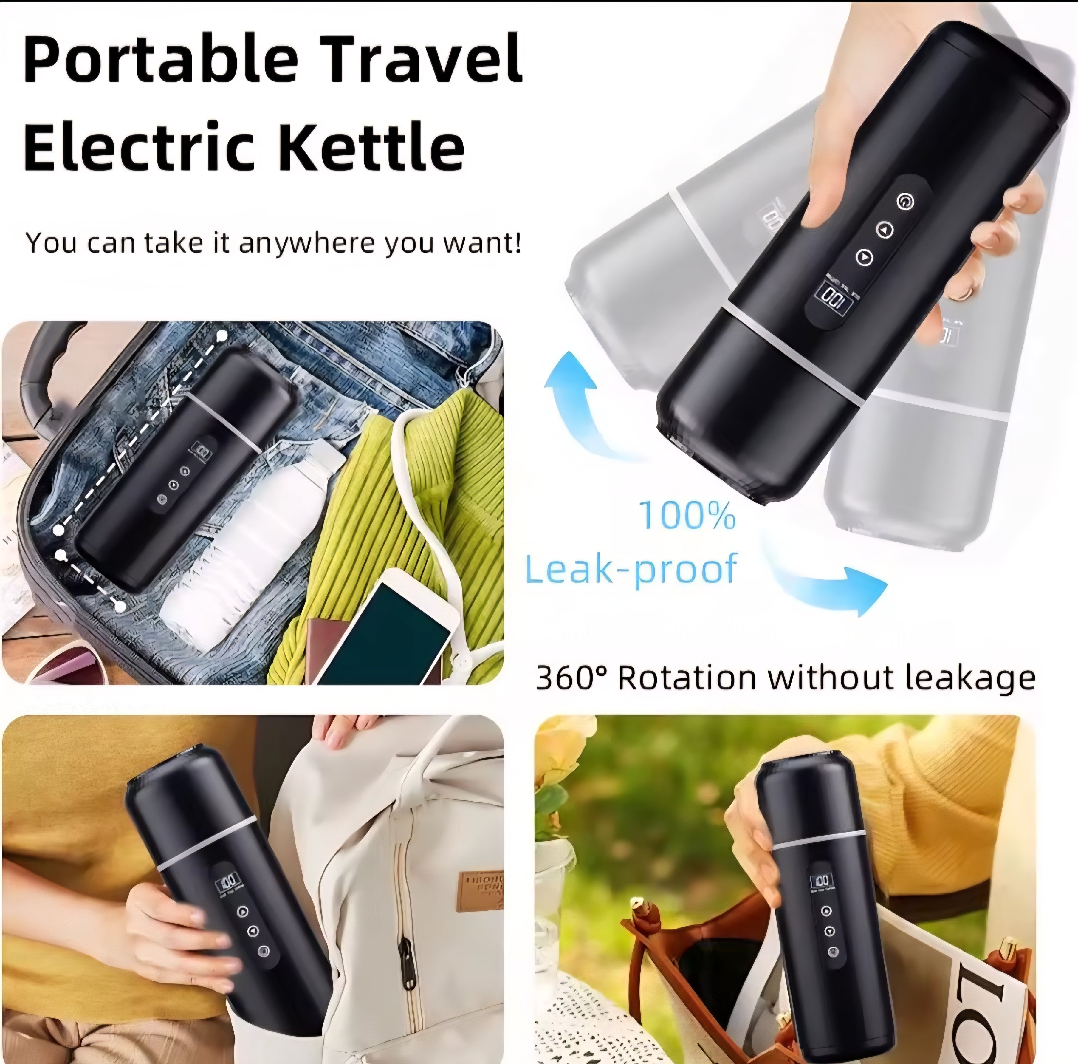 Electric Kettle 12V/24V Portable Car Heating Cup 500ml Travel Heating Touch Screen Intelligent Av