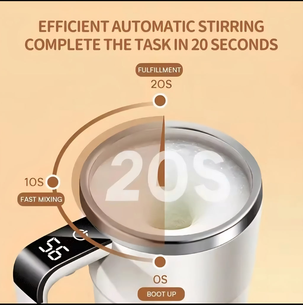 Smart mixing coffee cup, LED display, USB charging, magnetic mixing function